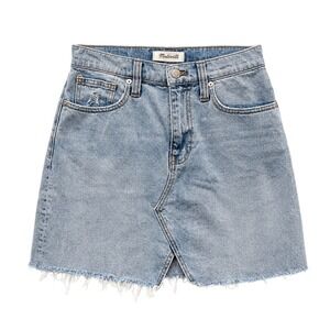Madewell Women 26 Rigid Denim A-Line Mini Skirt Light Wash Cutout Edition K0068